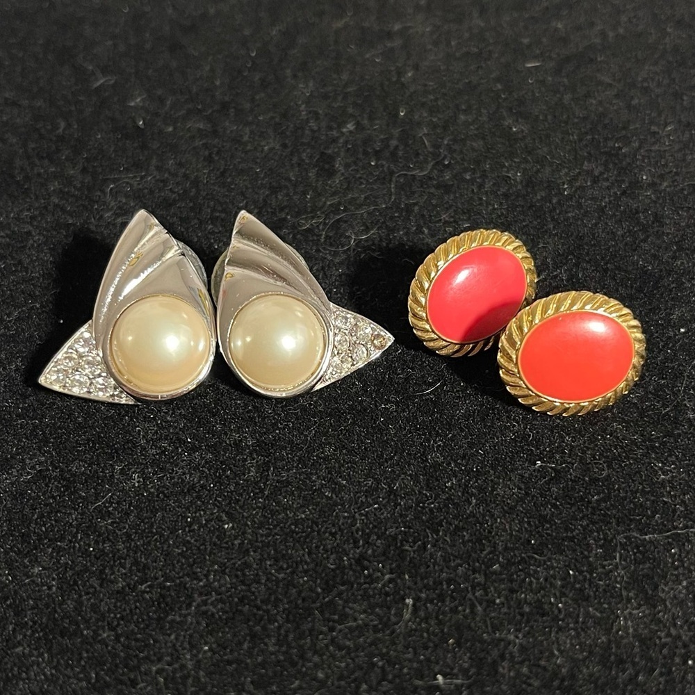 Vintage Pearl and Coral Earrings Set